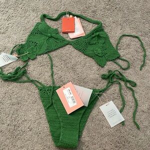cult gaia green knit bikini
